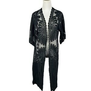 Lace Kimono Black Sheer Duster Women S Open Front Boho Cardigan Evening Cover Up